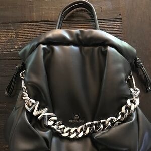 Michael Kors large Lina bag black with silver chain new